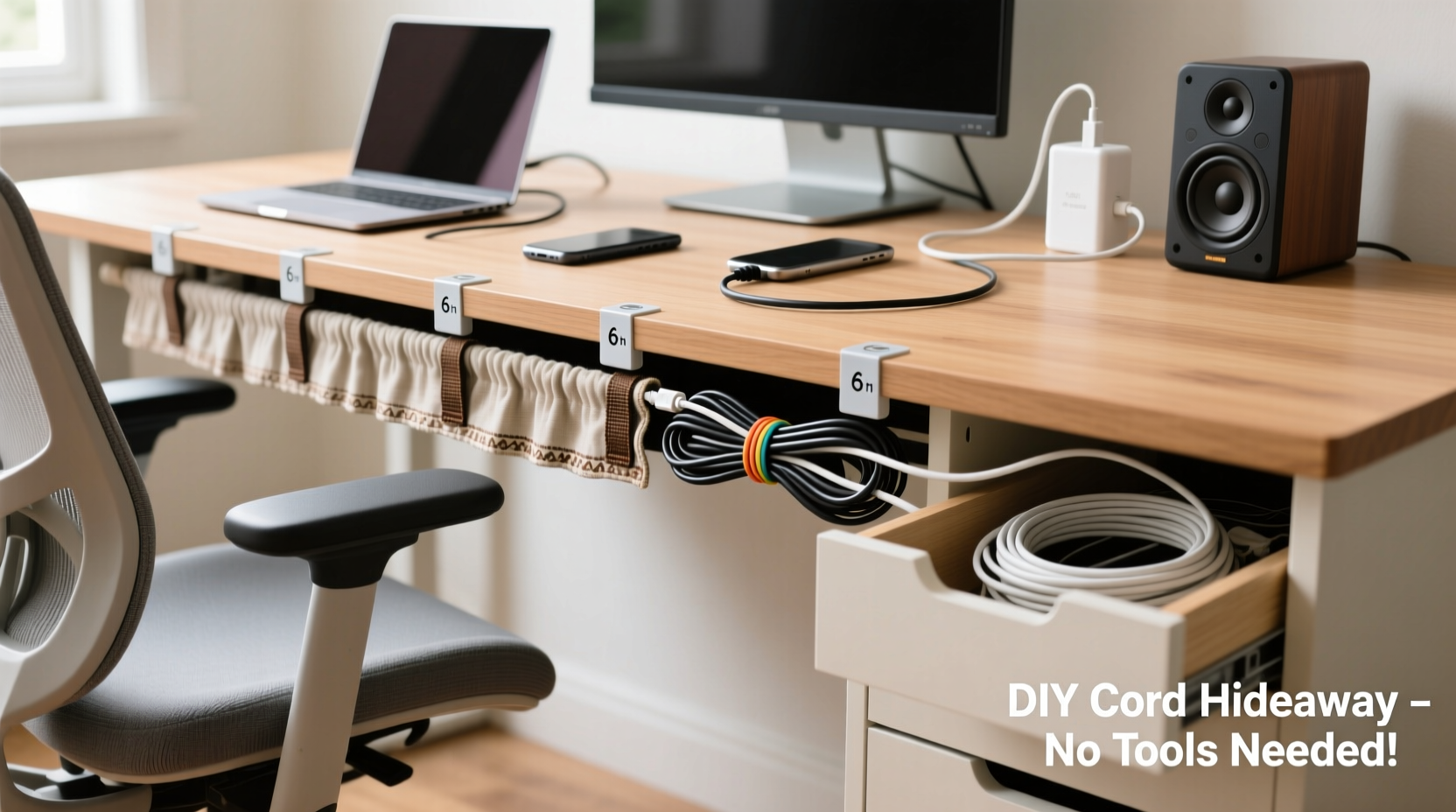 how to hide cords under desk neatly without buying expensive organizers