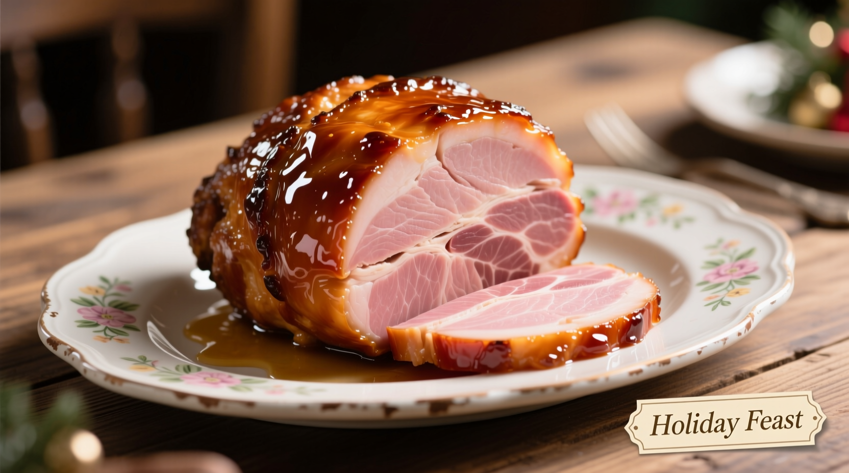Perfectly glazed baked ham on serving platter
