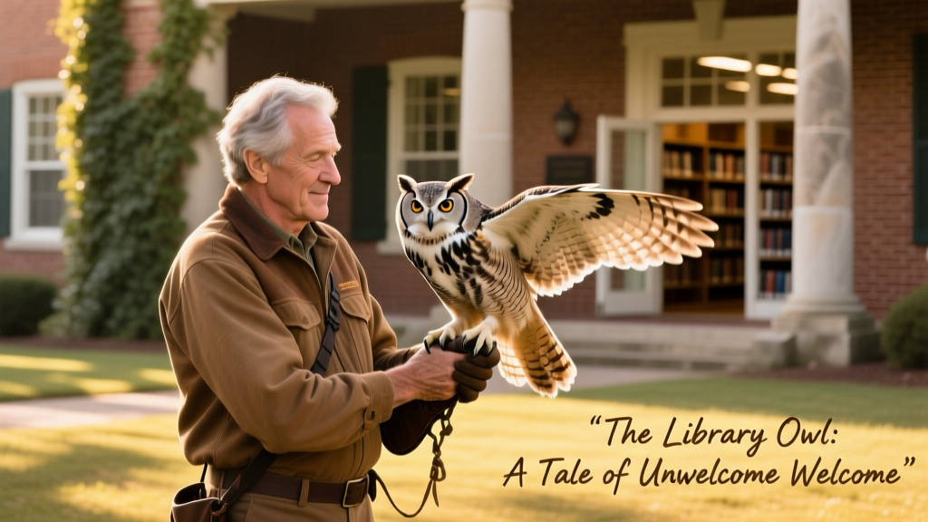 A falconer gently holding a calm owl before release