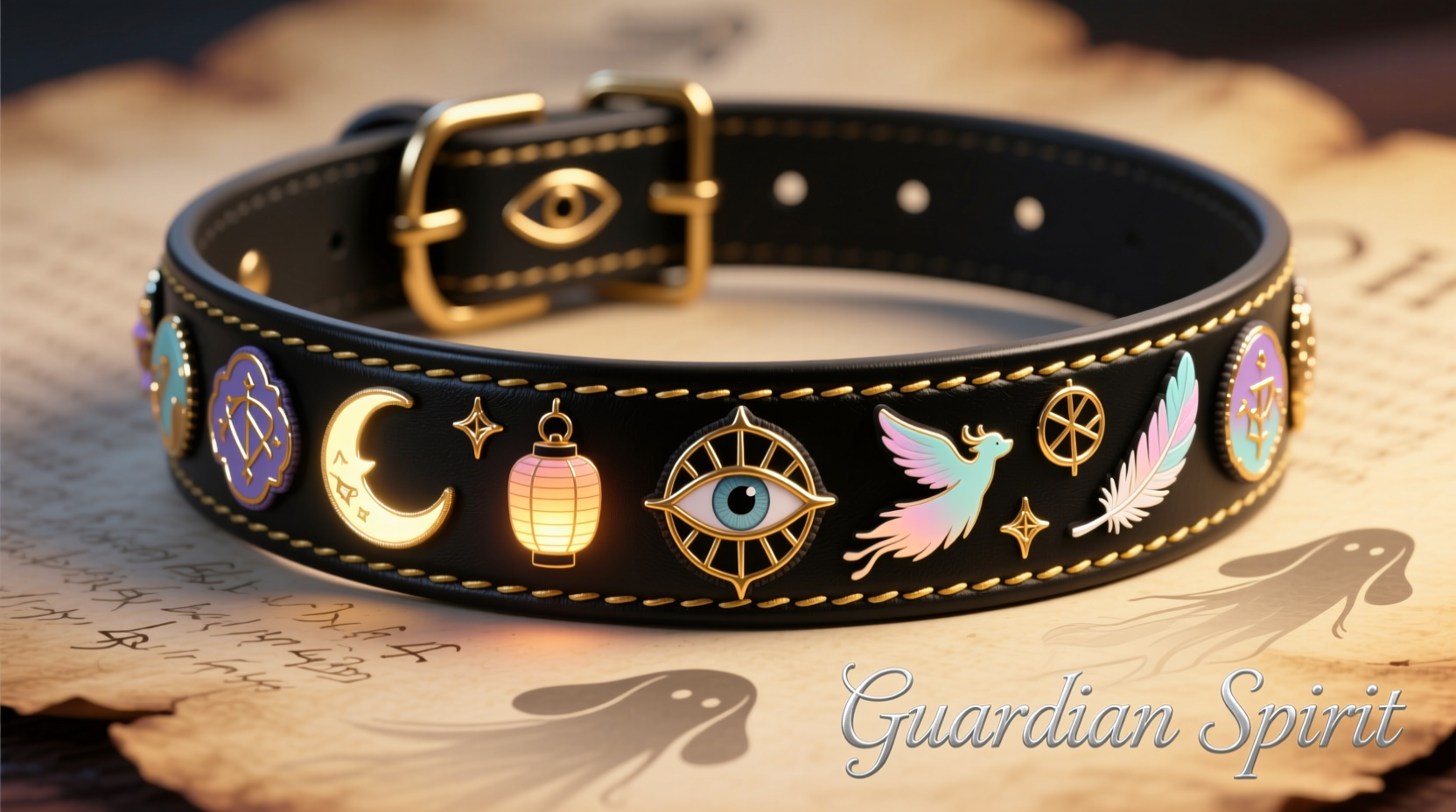 how to decorate a dog collar with tiny spirit-themed patches