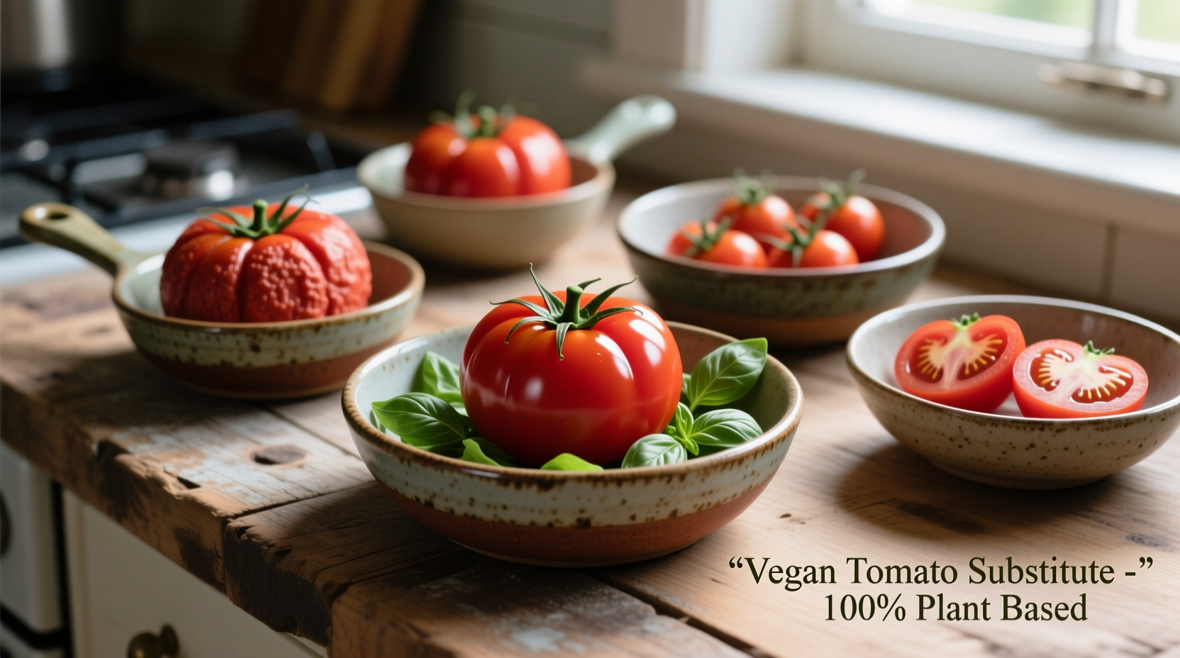 Tomato substitutes arranged in cooking bowls