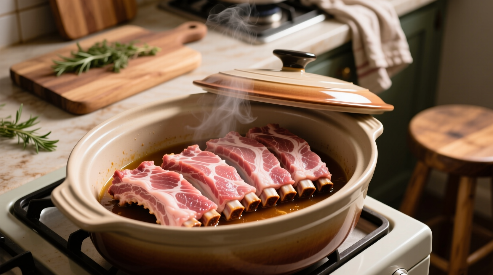 Properly trimmed pork ribs ready for slow cooker