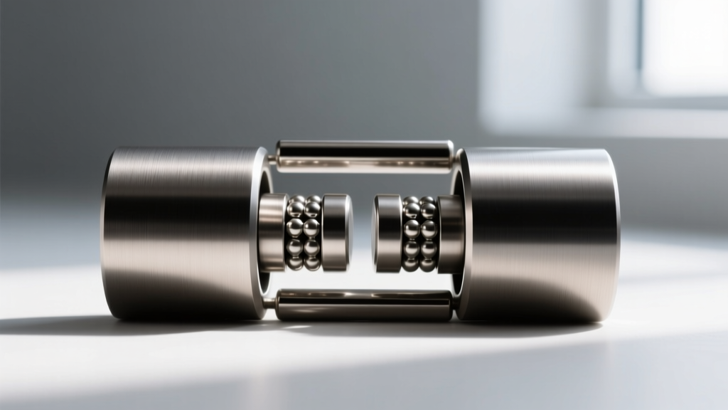 Close-up of a matte titanium magnetic tube clasp showing the seamless connection and internal magnet alignment under soft light