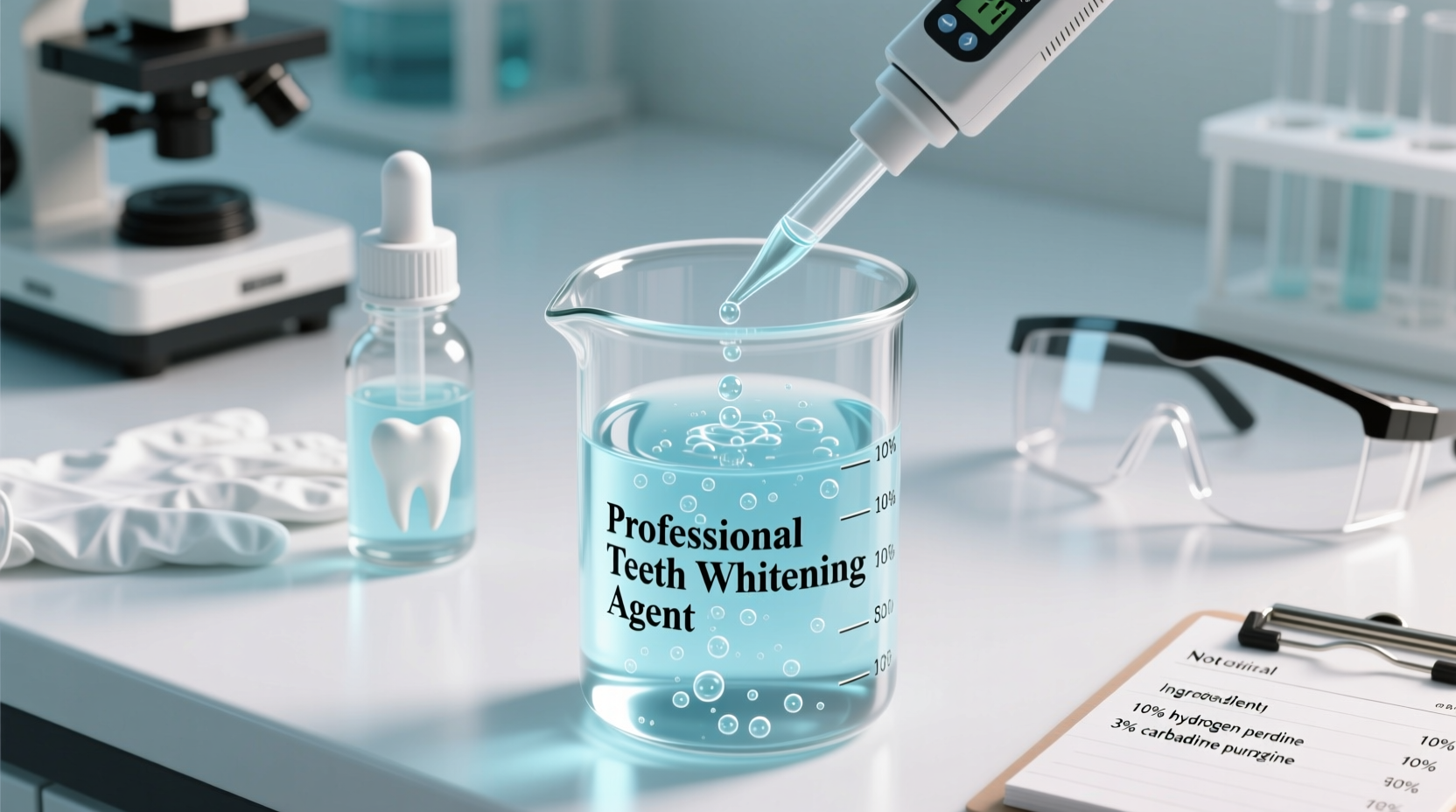 Proper teeth whitening solution preparation in glass