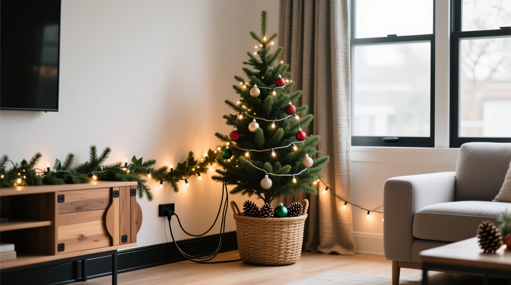 how to hide extension cords when decorating with christmas lights