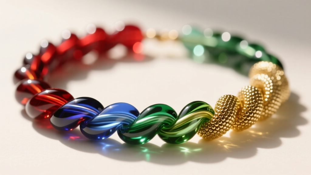 Macro shot of vibrant Czech glass seed beads in a tightly twisted torsade necklace, highlighting light reflection and rich colors.