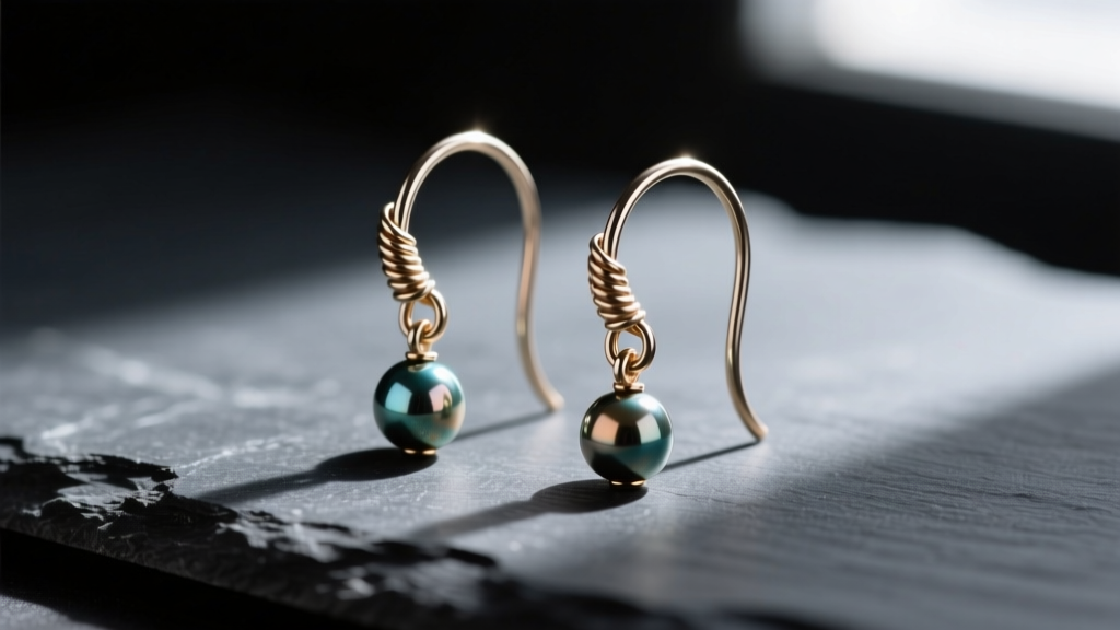 20-gauge niobium ear wires with wrapped loops securing a seed bead dangle, on dark slate for high contrast and sharp detail.