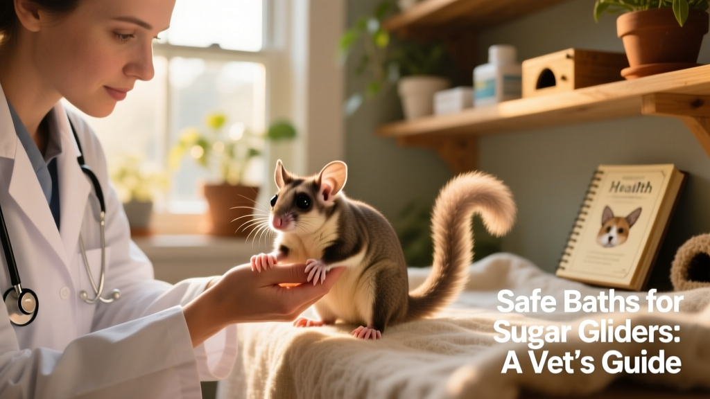Veterinarian gently examining a sugar glider during a wellness checkup