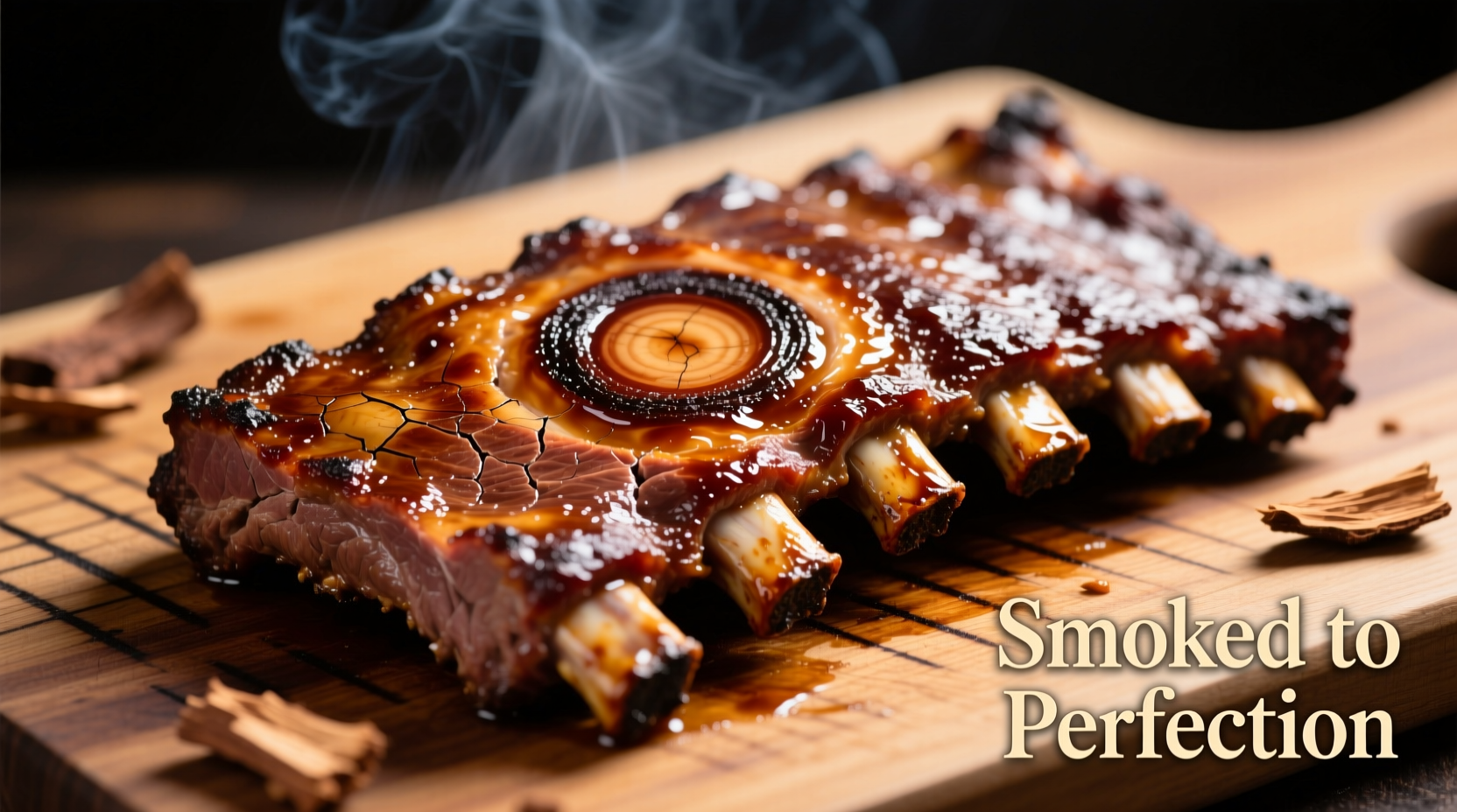 Perfectly cooked boneless beef ribs with smoke ring