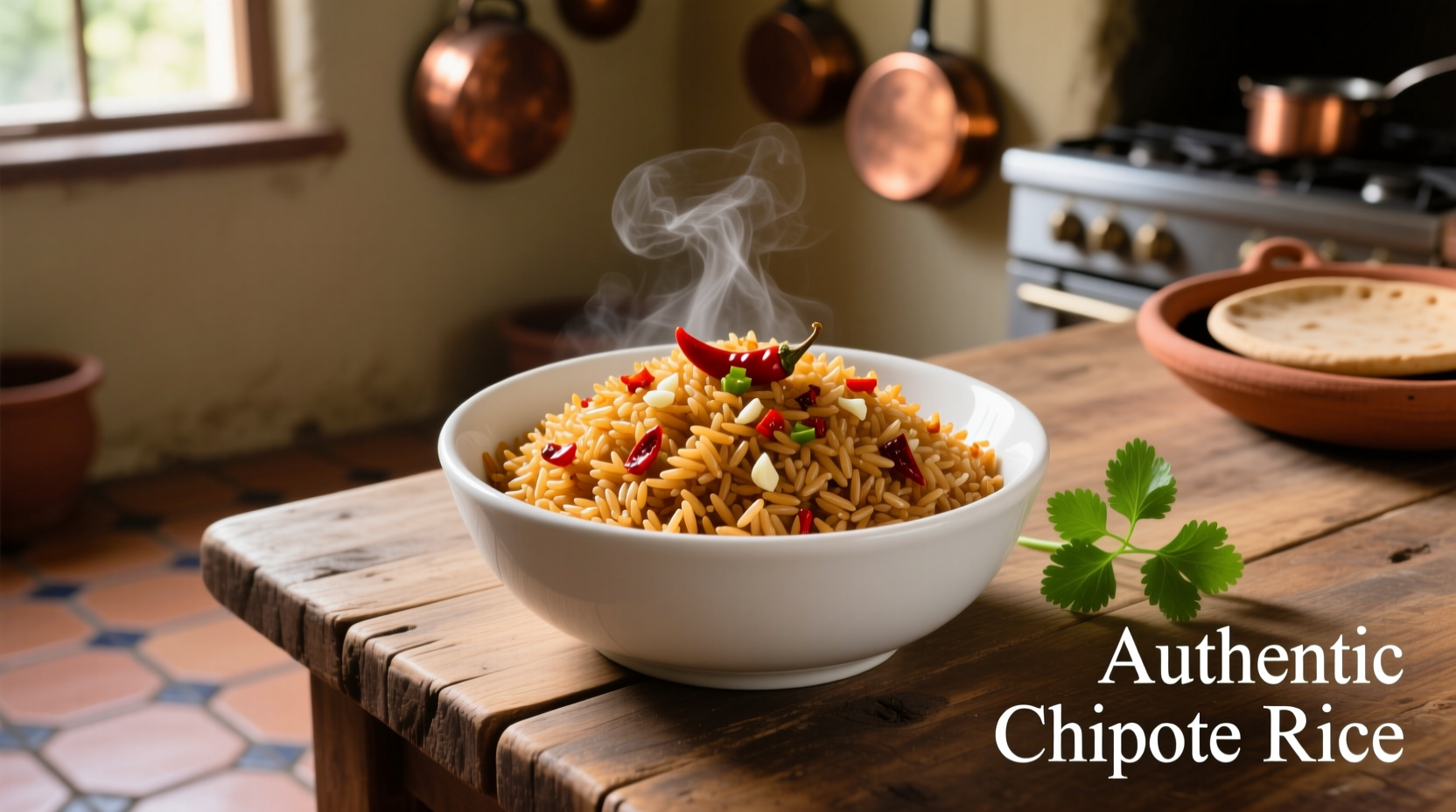 Perfectly cooked chipotle rice in white bowl