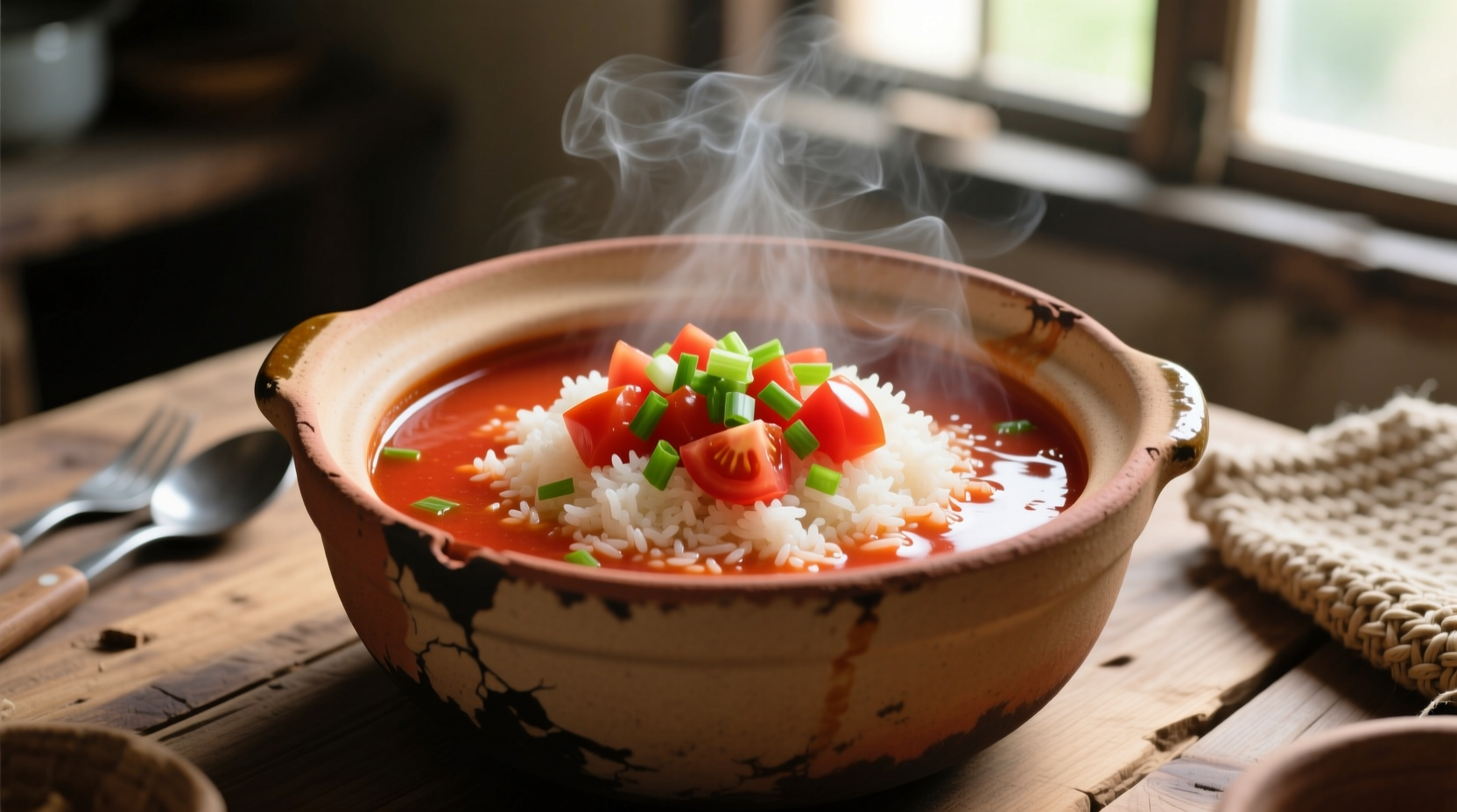 Tomato rice dish in traditional clay pot