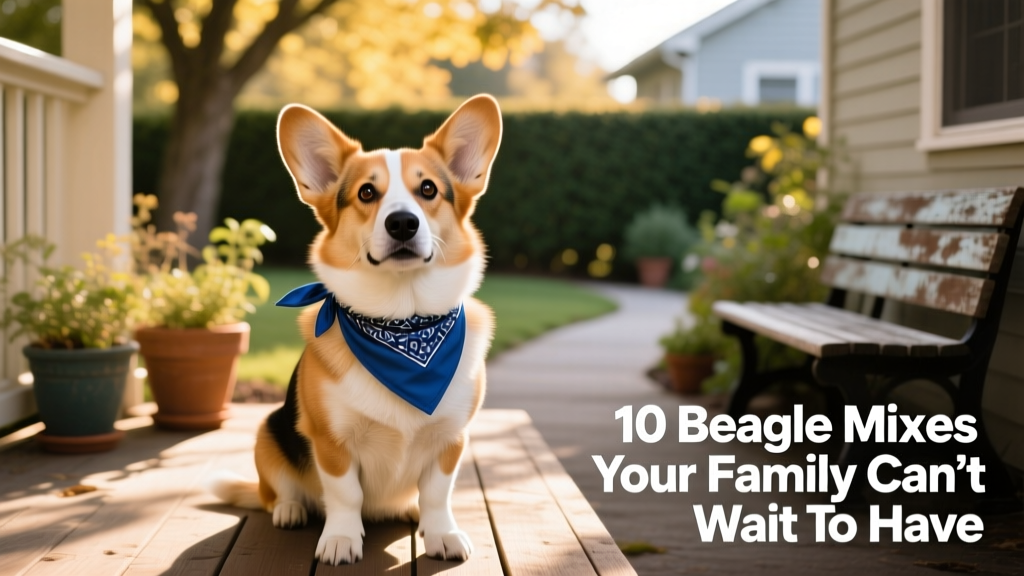 Corgi and Beagle mix wearing blue bandana