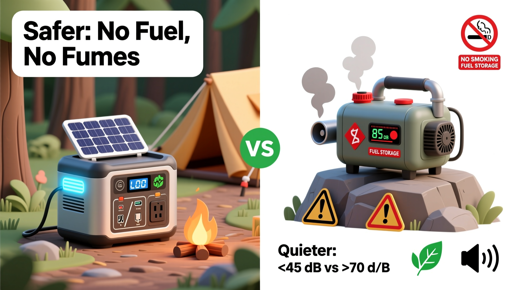 portable power station vs gas generator for camping which is safer and quieter