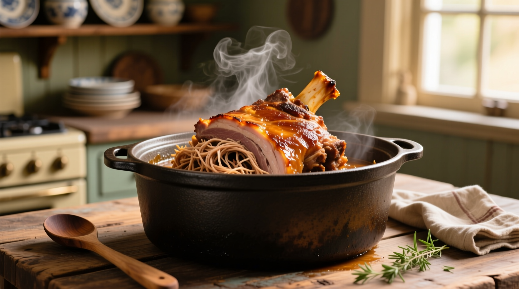 Perfectly cooked pulled pork shoulder in crockpot