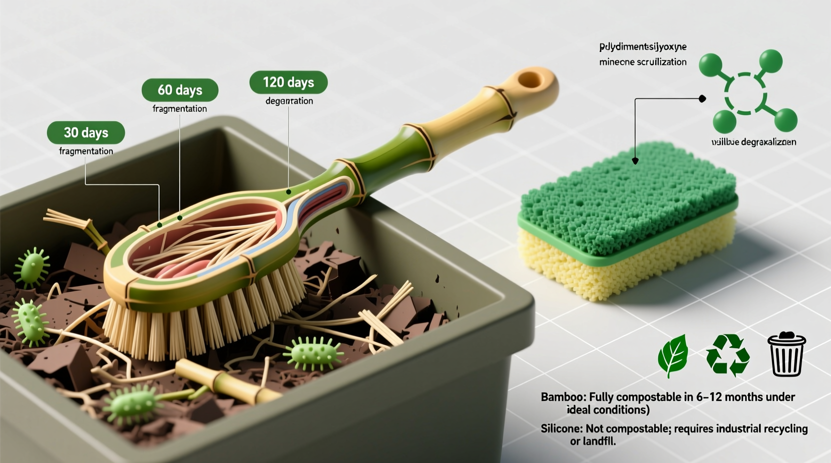 bamboo vs silicone scrubber compost timeline