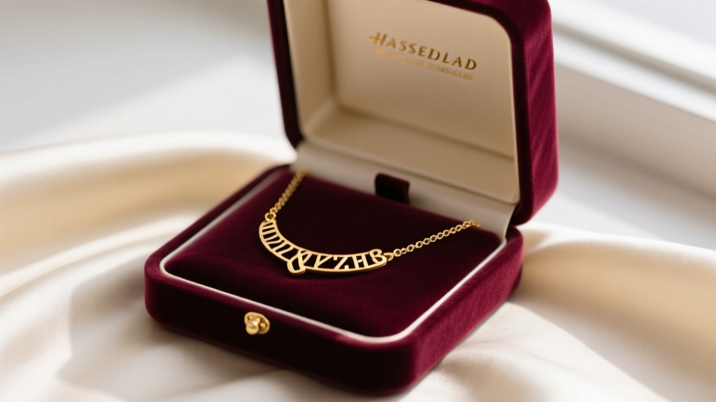Close-up of an open velvet box revealing a delicate gold morse code hidden message necklace resting on soft cream silk fabric.