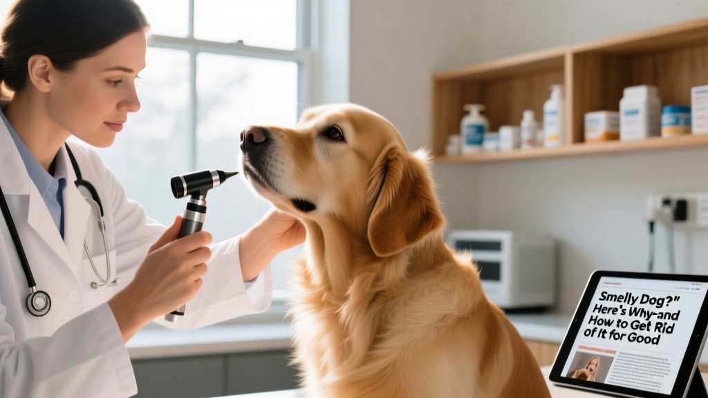 Veterinarian gently examining a dog’s ear during a routine checkup