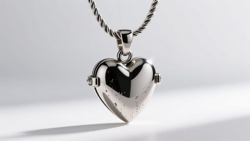 A heavy 3D realistic heart pendant hanging on a thick 2.5mm stainless steel rope chain, showing the reinforced bail and clasp.