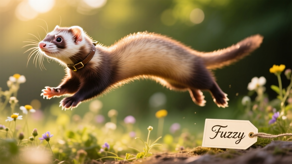 A playful ferret mid-leap, showcasing its agility and curiosity