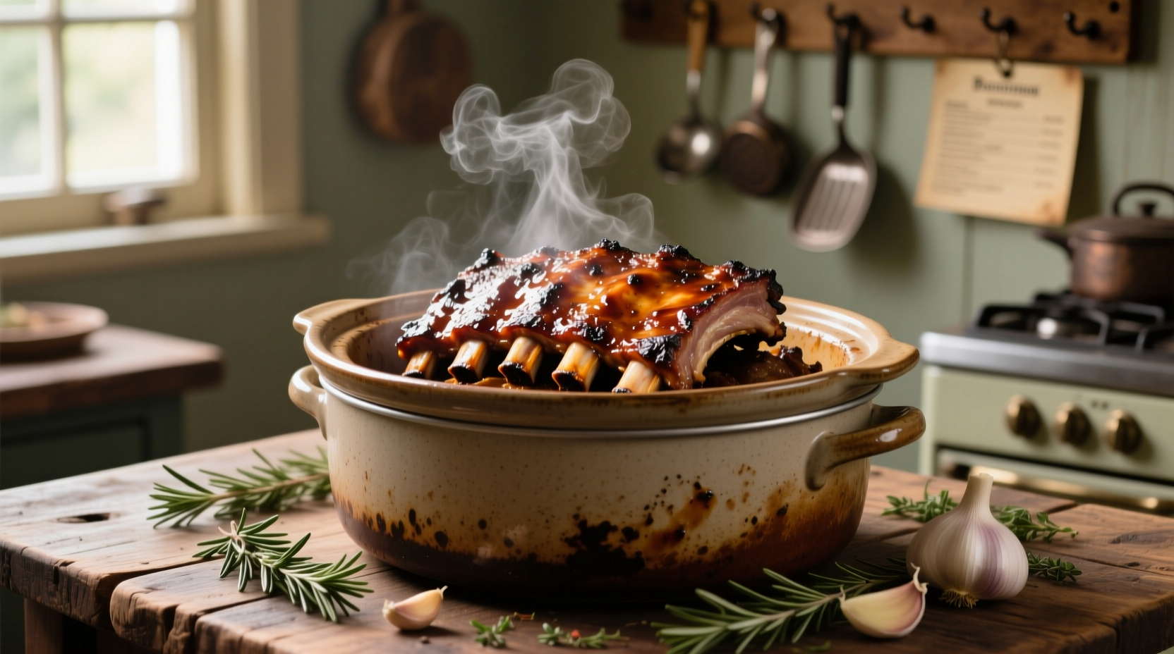 Slow cooker filled with perfectly cooked pork ribs