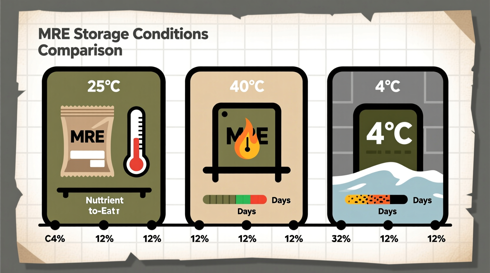 MRE storage conditions comparison chart