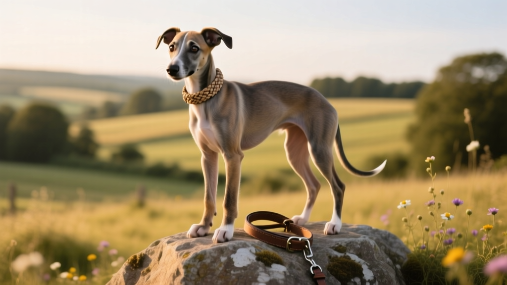 Whippet puppy on rock