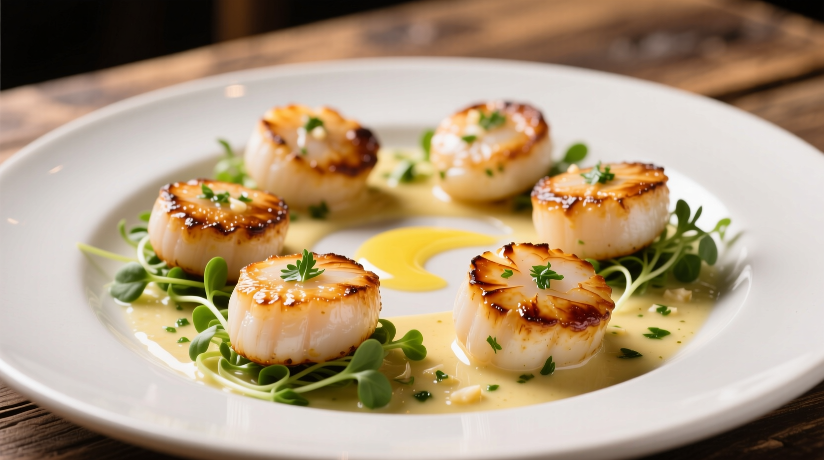 Perfectly seared scallops in garlic butter sauce