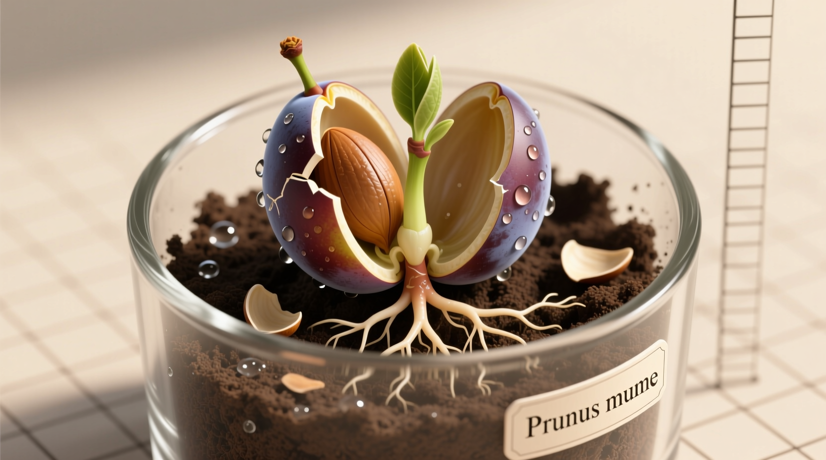 Plum seed germination process in container