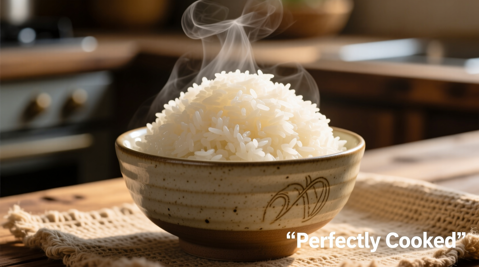 Perfectly cooked fluffy white rice in ceramic bowl