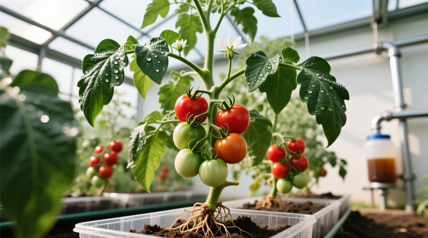 Tomato plants growing in optimal temperature conditions