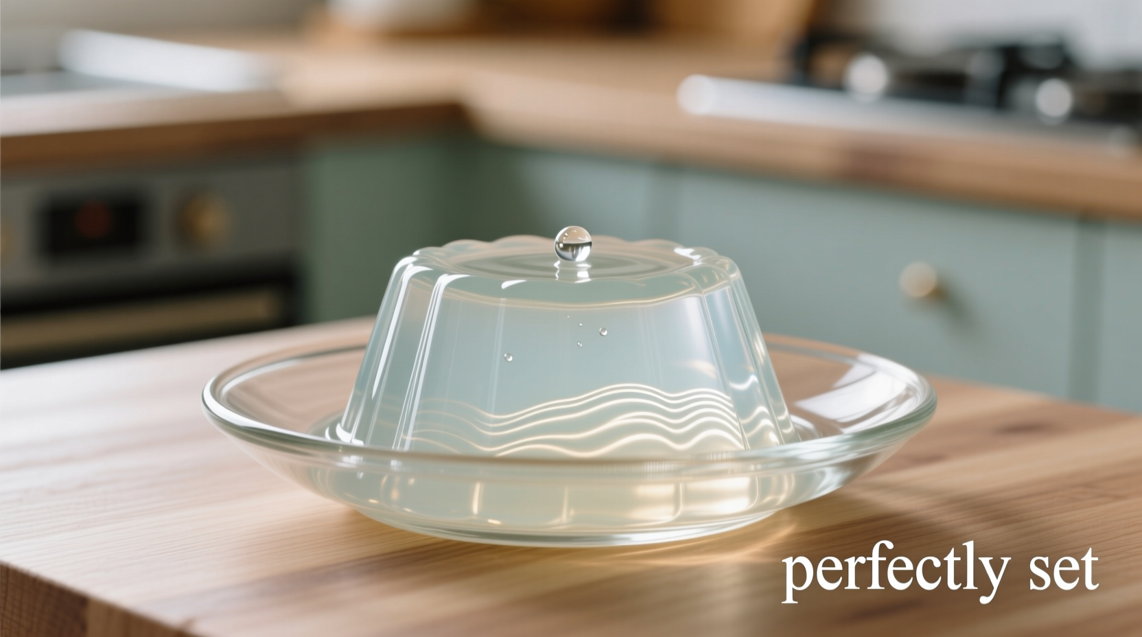 Perfectly set jello in a clear glass dish