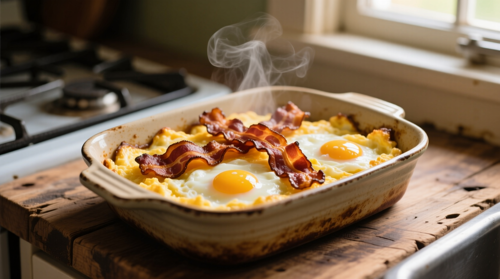 make scrambled eggs and bacon in the oven