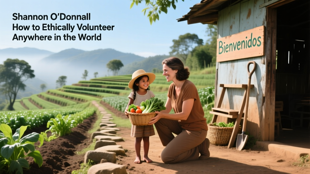 Shannon O'Donnell volunteer farming with her young niece overseas