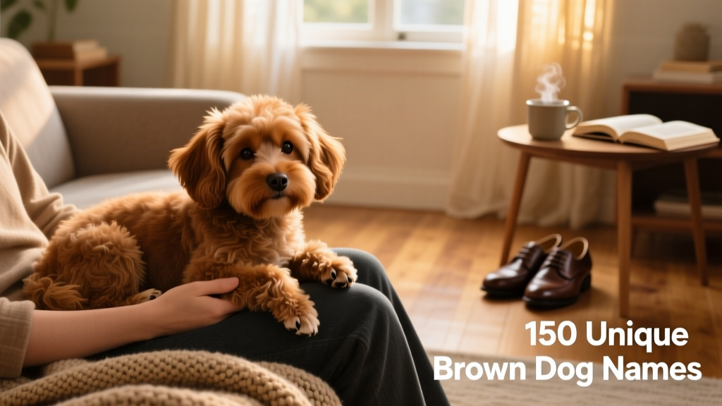 A small brown dog resting contentedly on a person's lap