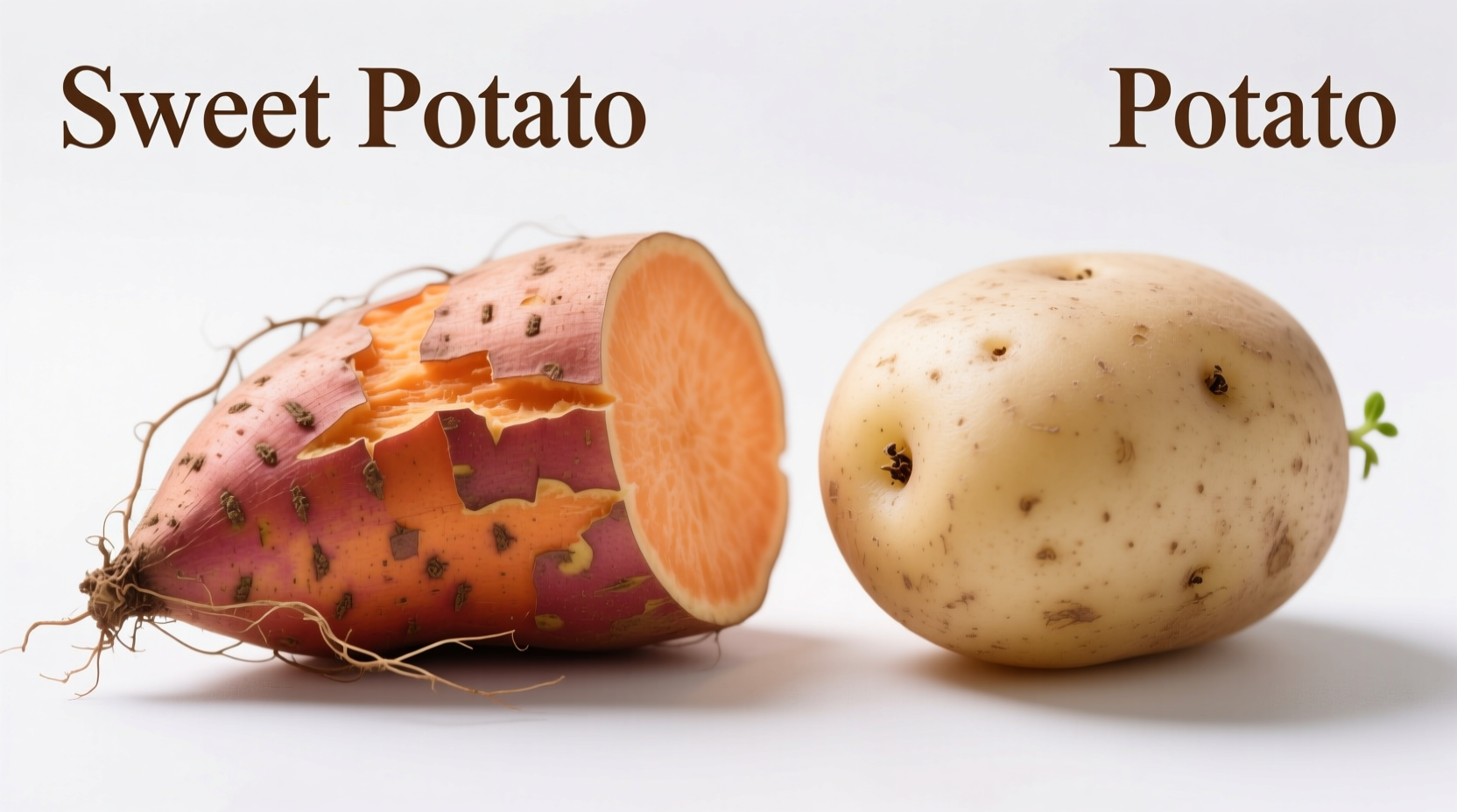 Side-by-side comparison of sweet potato and potato