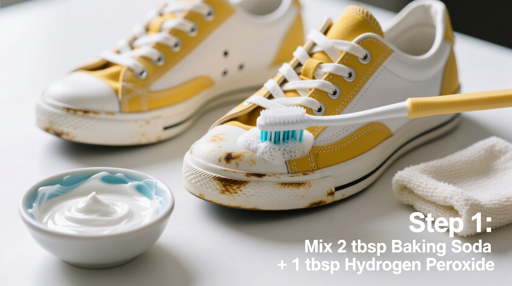 How To Clean Yellowed White Shoes With Baking Soda And Hydrogen ...