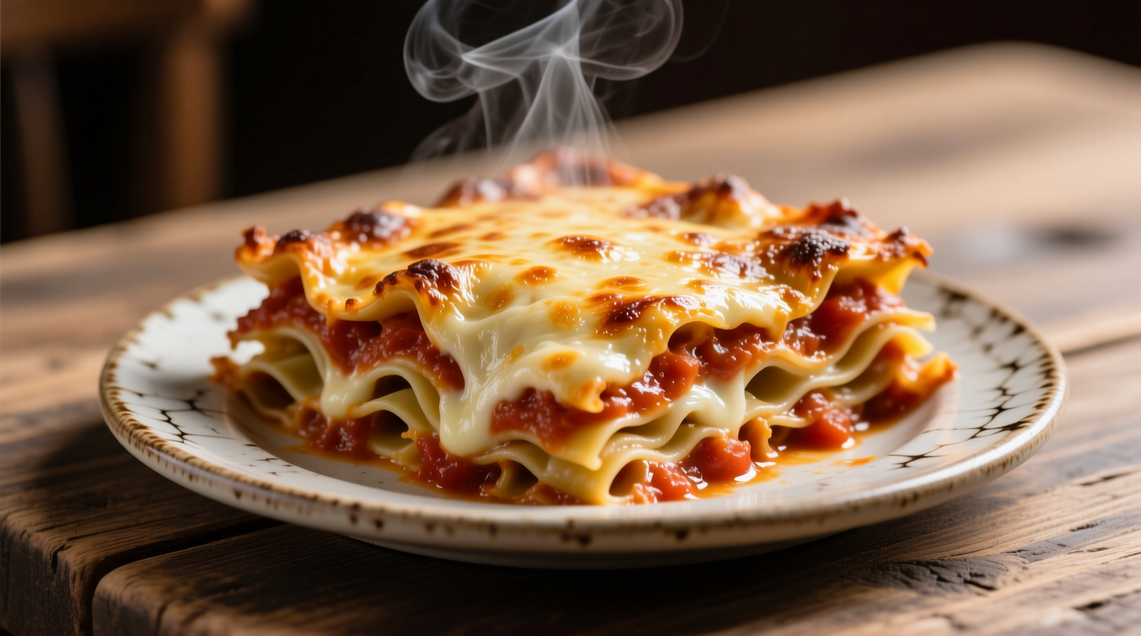 Perfectly layered lasagna with melted cheese topping