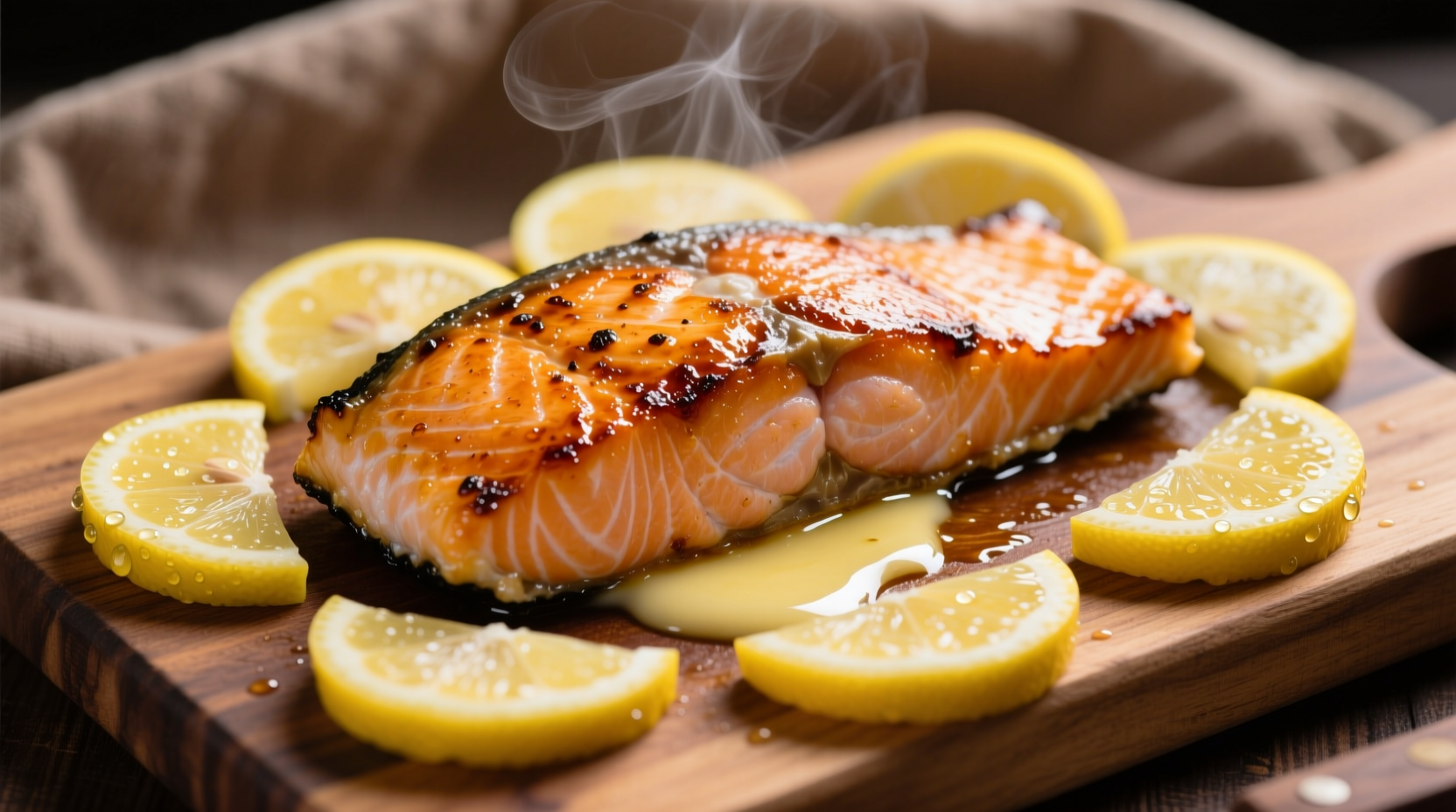 Perfectly seared butter garlic salmon with lemon slices