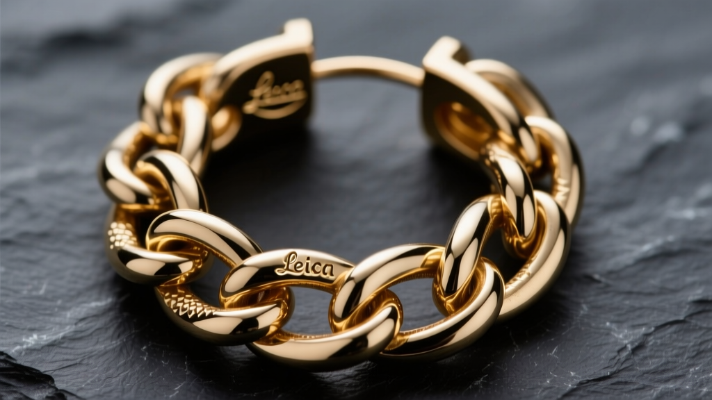 Macro photography of a thick Cuban link earring hoop showing the hallmark stamp and polished vermeil finish on dark grey slate