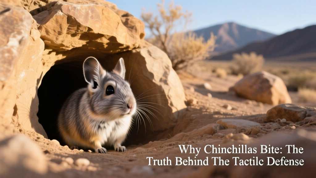 A chinchilla peeking cautiously from a rocky burrow in its natural habitat
