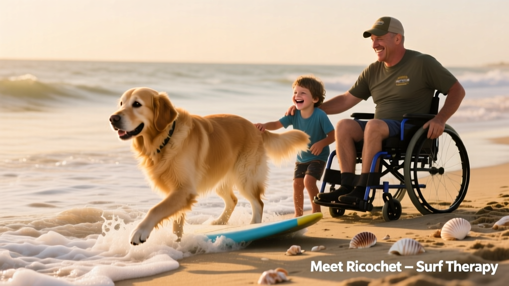 Meet Ricochet, the Surf Therapy Golden Retriever Working with Veterans and Children with Special Needs