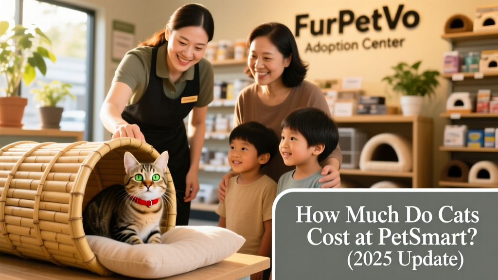 A friendly staff member helping a family meet an adoptable kitten at a FurPetVo store