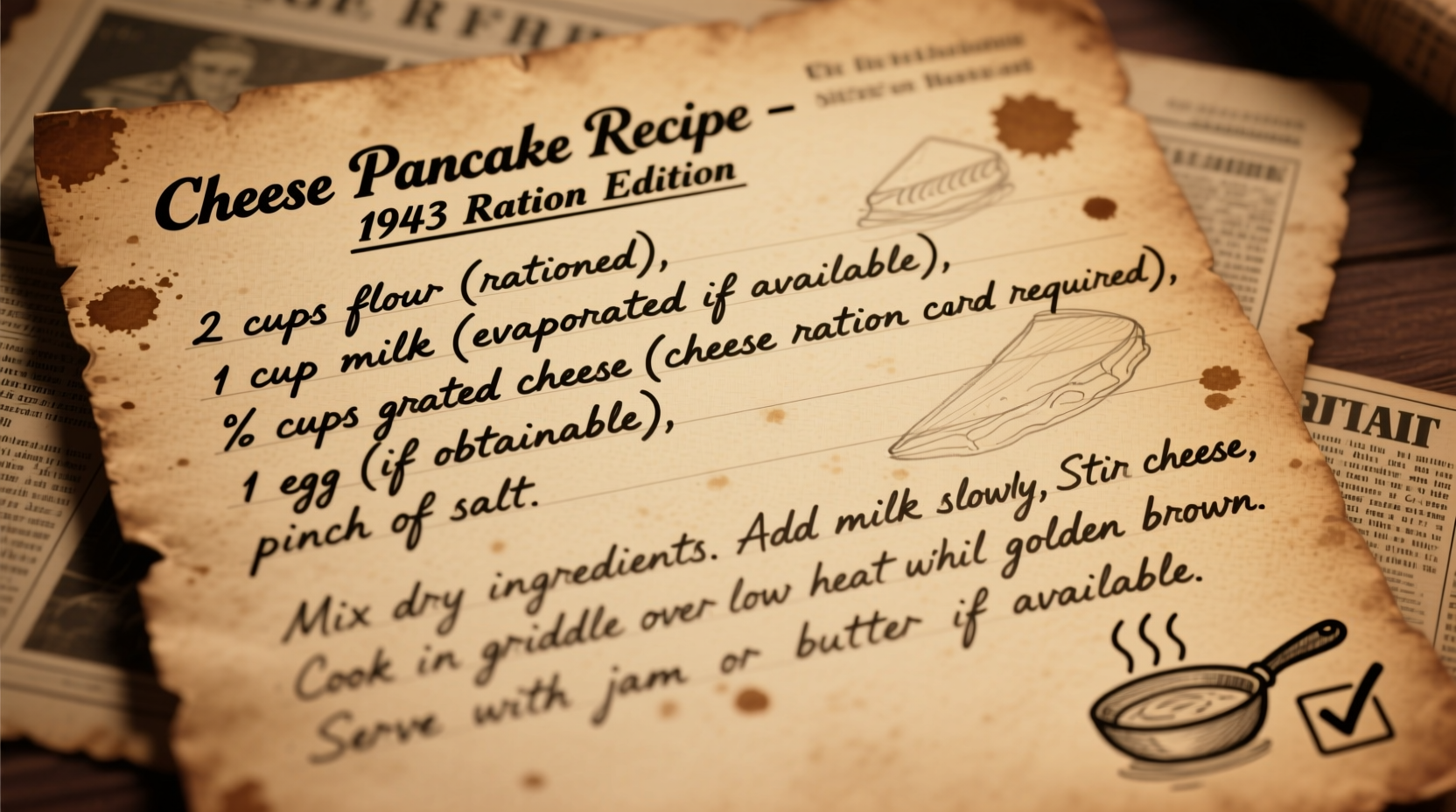 Historical cheese pancake recipe from WWII era