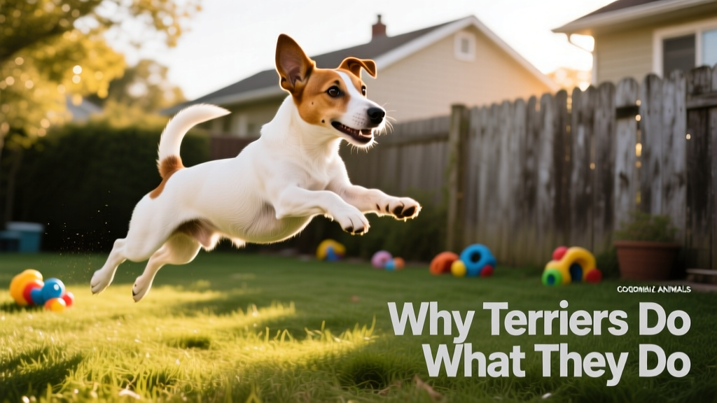 A lively Jack Russell Terrier mid-play, leaping with focused enthusiasm