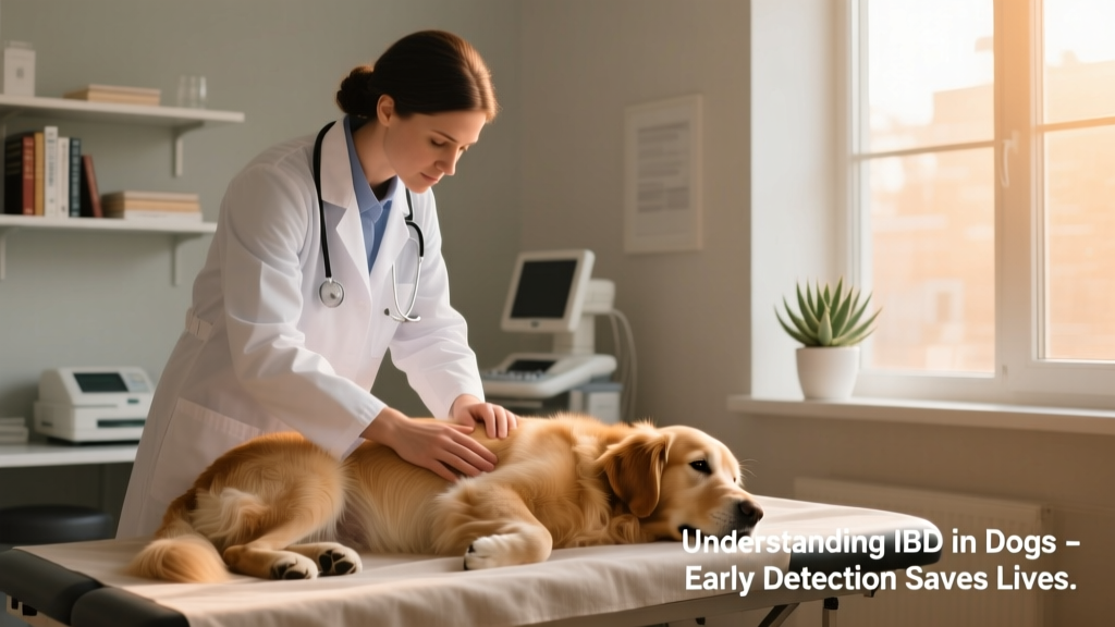 Veterinarian gently examining a dog’s abdomen during a routine checkup
