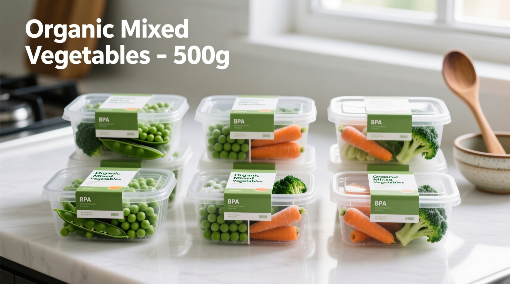 Properly packaged frozen vegetables in labeled containers