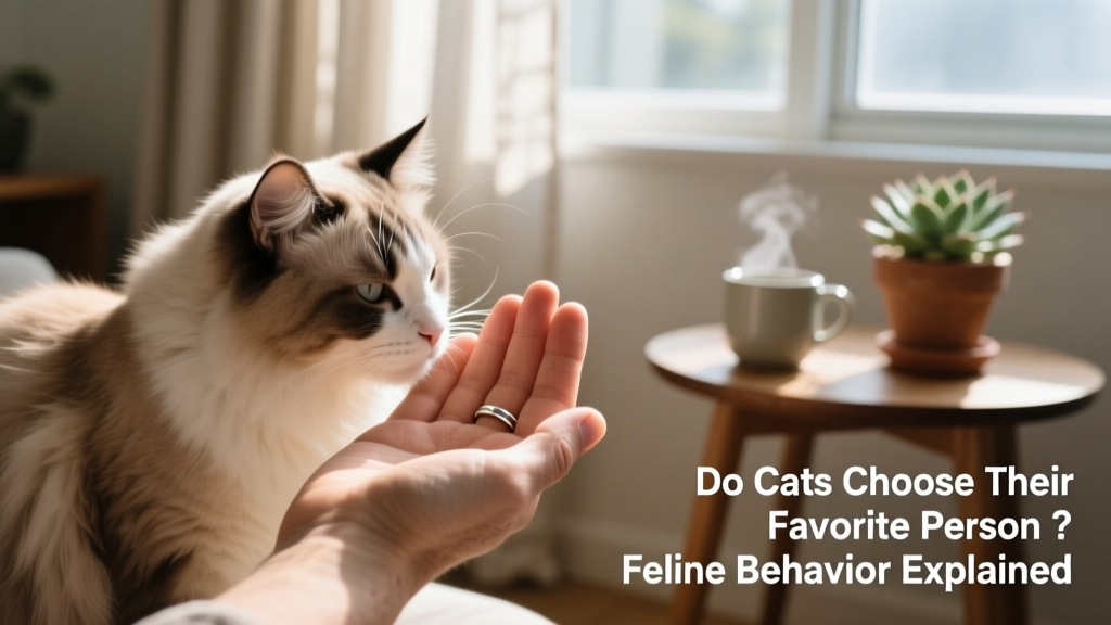 Close-up of a relaxed cat gently head-butting a person's hand