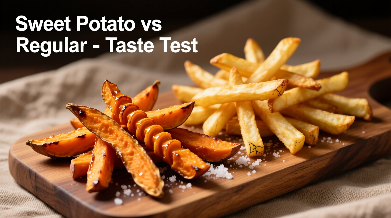 Side-by-side comparison of golden sweet potato fries and crispy regular fries