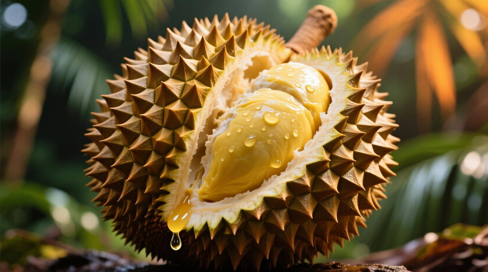 Ripe durian fruit with distinctive spiky exterior