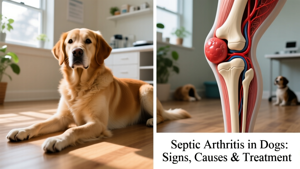 Side-by-side comparison showing healthy joint anatomy versus joint with infection-induced swelling and fluid buildup